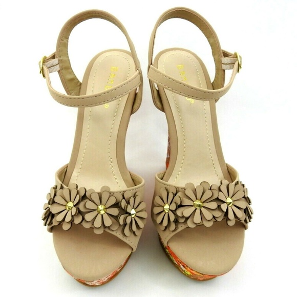 Bamboo Floral High Heel Platform Wedge Sandal - Picture 3 of 8